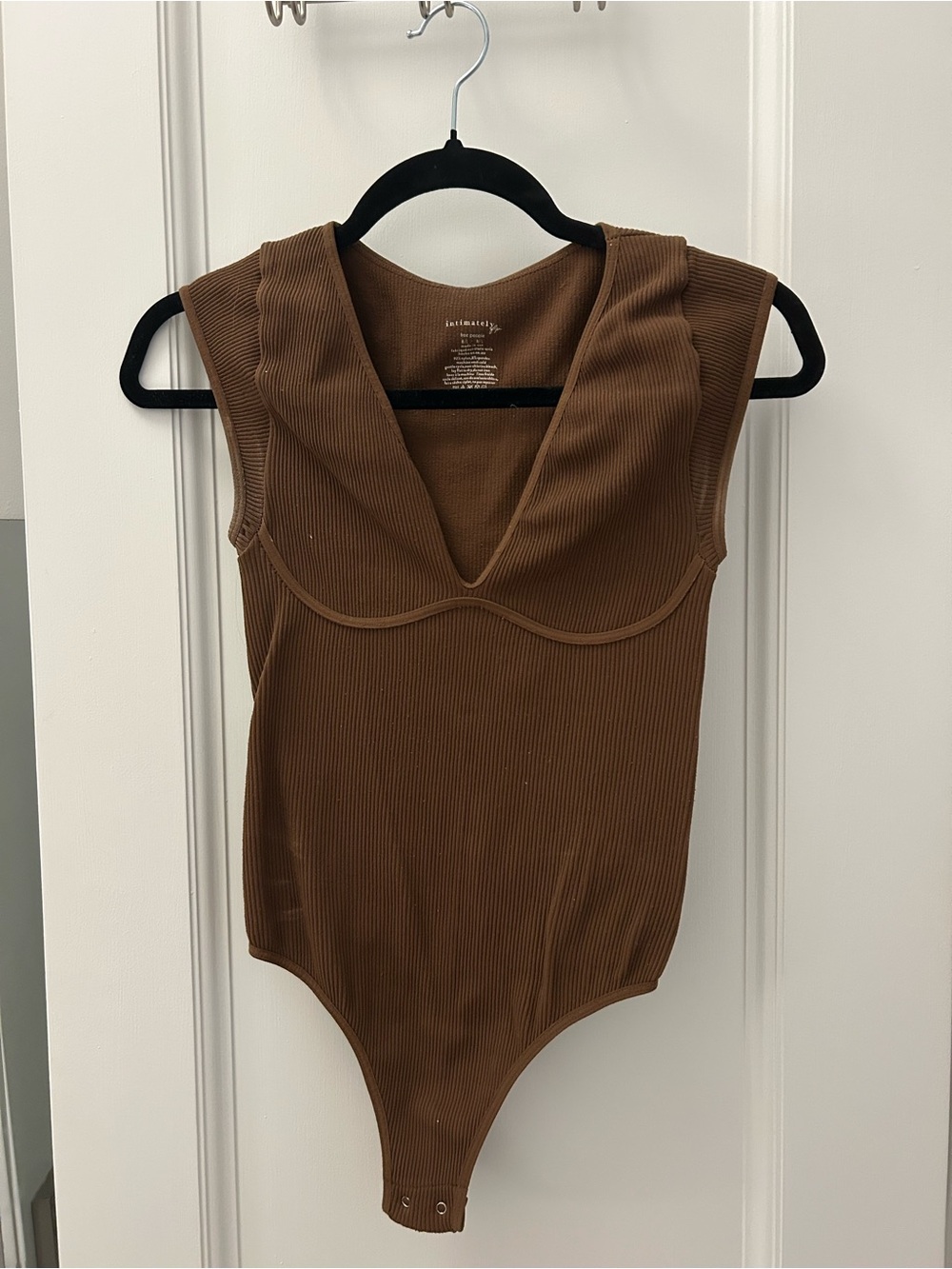 Free People Ribbed Brown One‑Piece Bodysuit with V‑Neck - Picture 1 of 3
